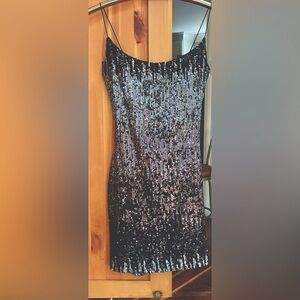 B DARLIN Elegant Black  & Silver Sequin Dress, size 3/4, 141/2 arm pit to armpit
